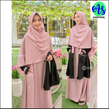 Gamis Elbina Set + Outer + Hijab | Size S M L XL | Bahan Moscrepe HQ - Black, S