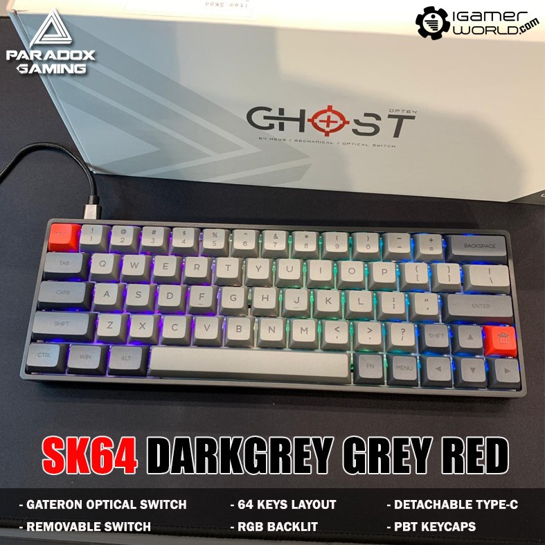 Paradox Gaming OPT64 SK64 Grey PBT Optical Mechanical Gaming Keyboard