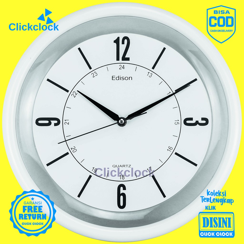 Jam Dinding Quartz Minimalis Putih Hitam Edison EDW 333R-B2 Besar Dekorasi Kamar Murah