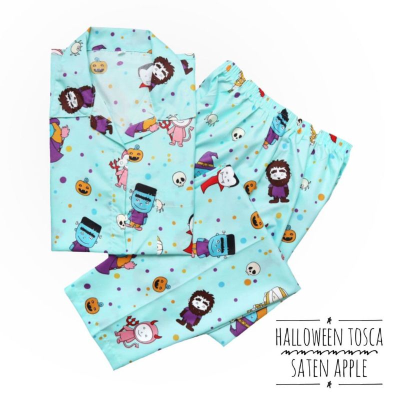 Piyama Wanita Baju Tidur Wanita Dewasa Baju Tidur Piyama Satin Apple-Halloween Tosca