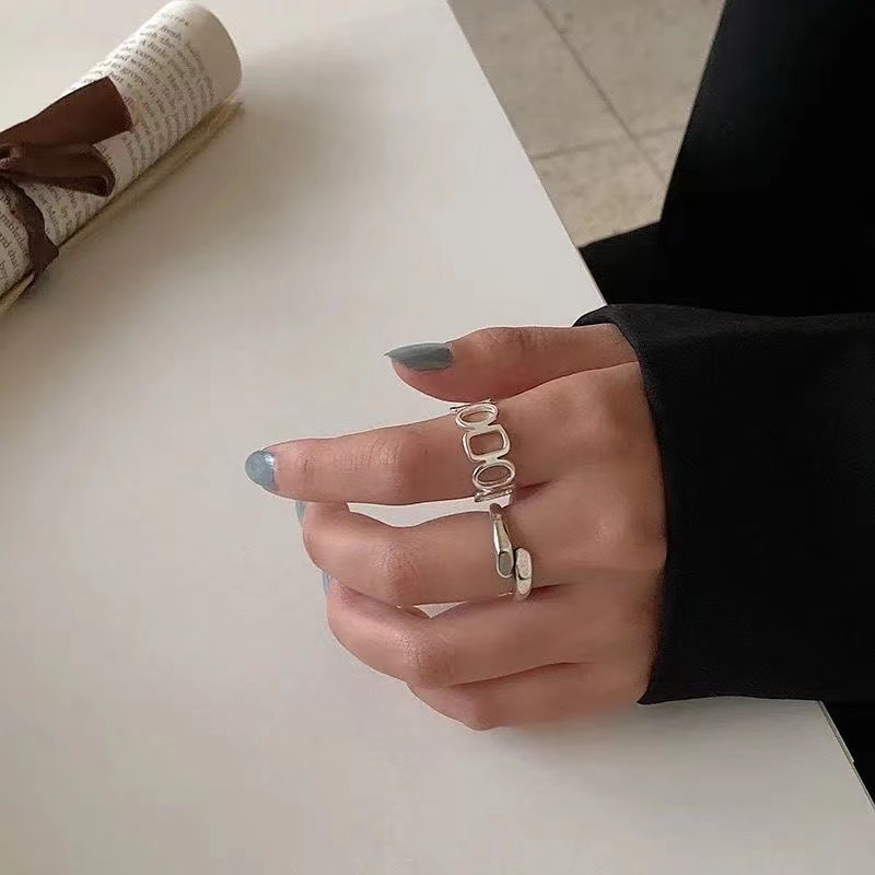 IFYOU 2pcs / Set Cincin Model Cutout Warna Silver Gaya Korea Untuk Wanita