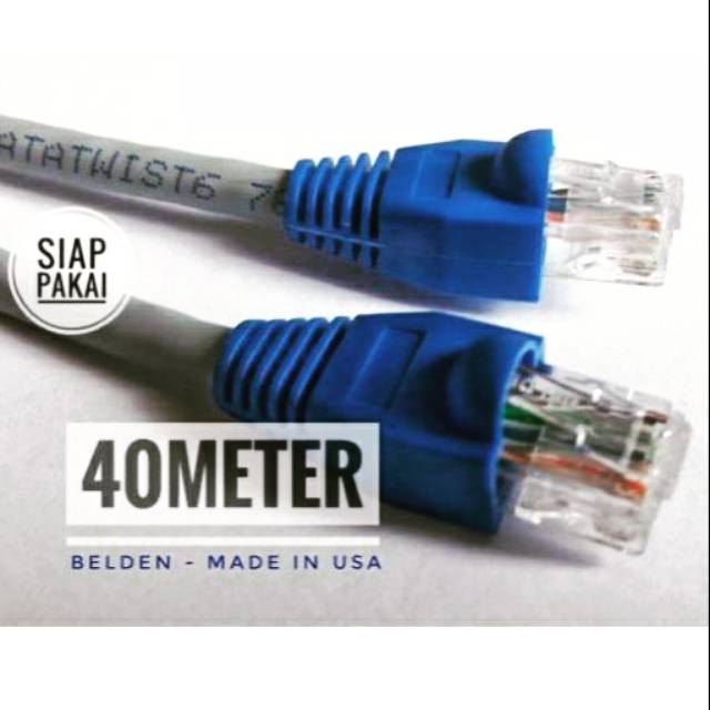 Belden Kabel Lan 40 meter UTP Cat6 siap pakai sudah dicrimping rj45 Belden 7814A Abu abu