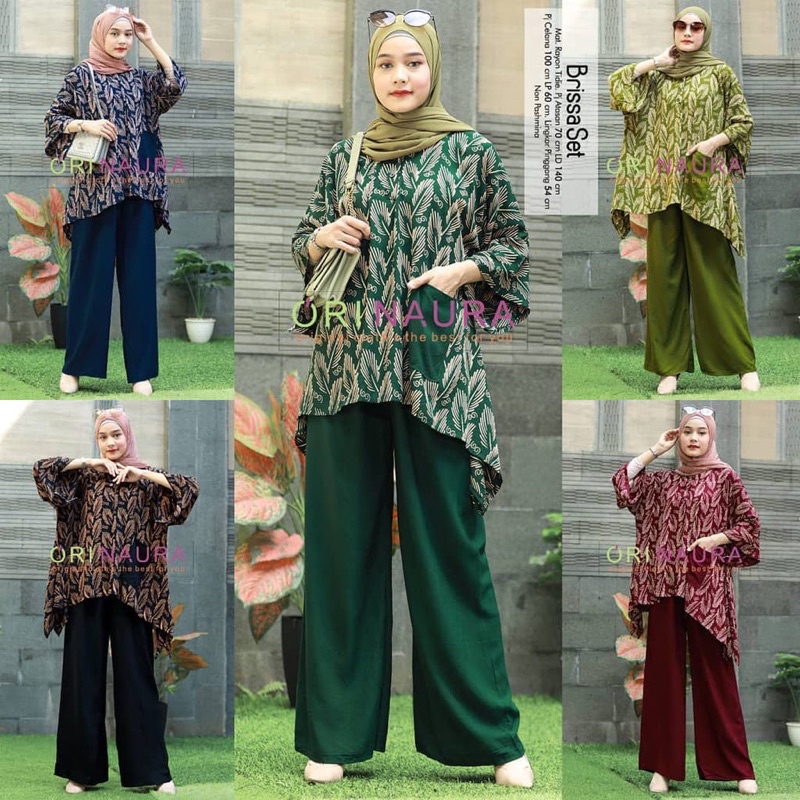 Setelan Wanita CP Waka Brissa Set Motif Bulu Ori Naura Size Jumbo Busui & Saku Daste