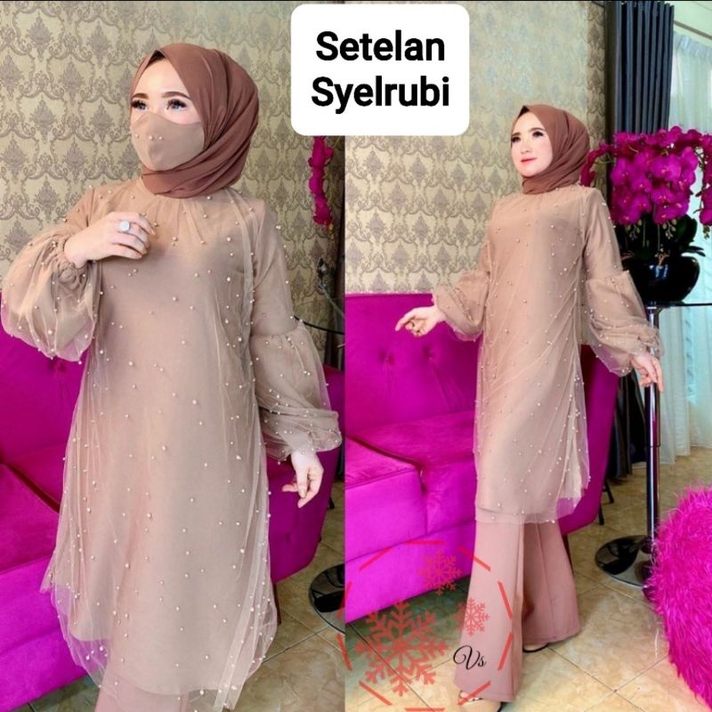 SETELAN SYELRUBI/SETELAN WANITA DEWASA - REMAJA/1SET TUNIK BERIKUT CELANA