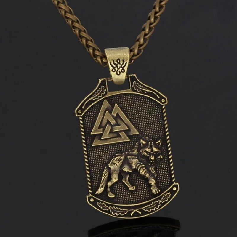 Kalung Liontin Desain Odin Wolf Valknut Gaya Vintagenordicpunk Untuk Pria