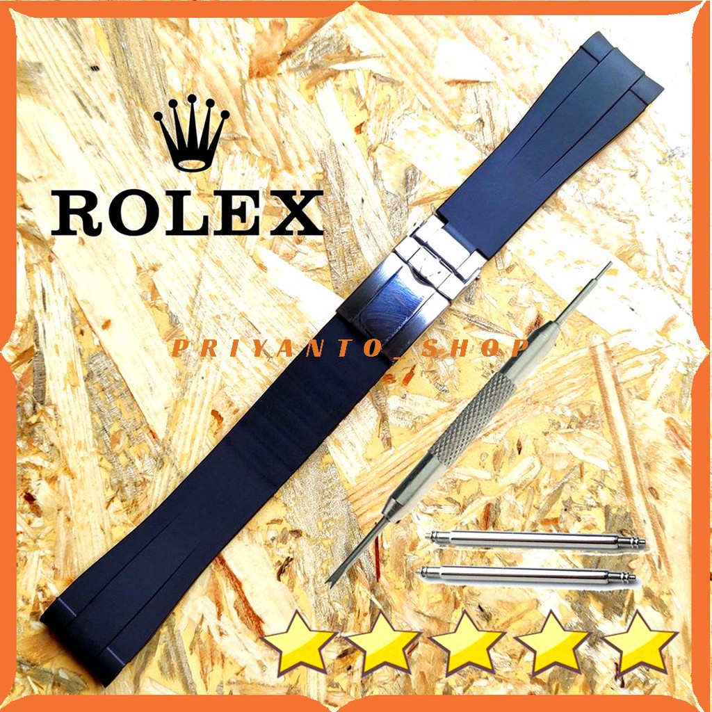 STRAP TALI JAM TANGAN RUBBER ROLEX 20MM HITAM FREE BUCKLE DAN REMOVER HITAM