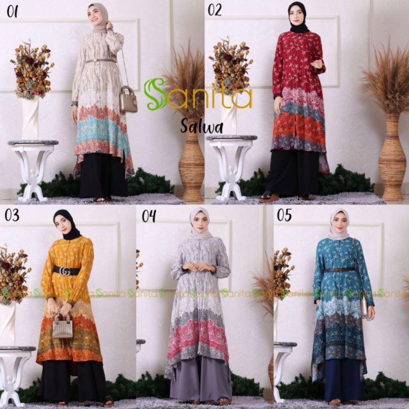 Salwa Set Cel Setelan Tunik Kulot Original By Sanita Hijab
