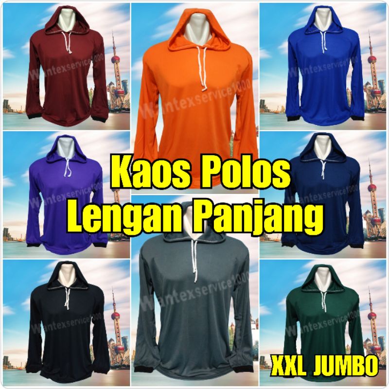 Kaos Tani Kupluk Lengan Panjang, Ukuran XXL, Ukuran JUMBO, Kaos Basahan Kerja (POLOS JUMBO)