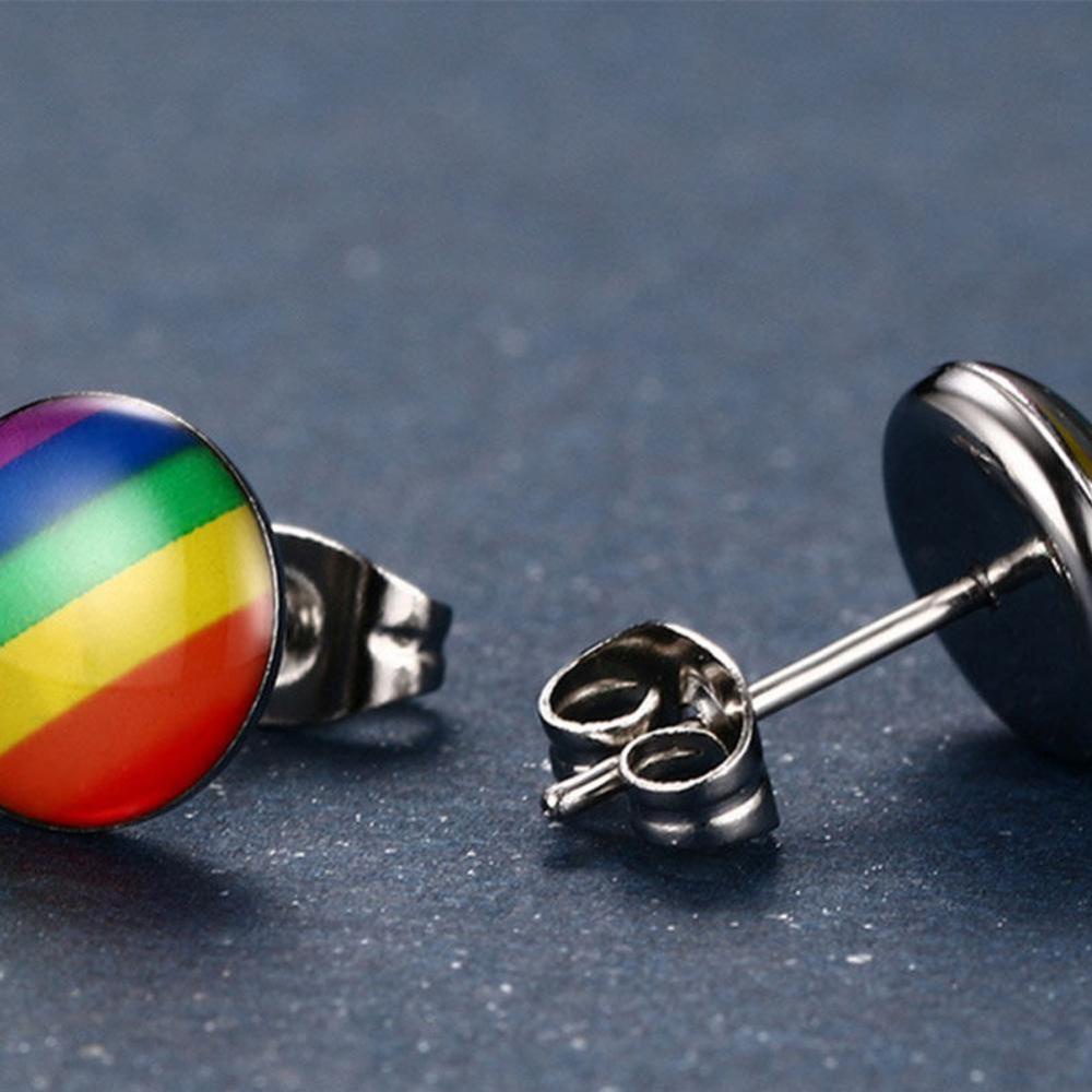 Timekey LGBT Anting Tusuk Stainless Steel Desain Pelangi Untuk Pria / Wanita A6K9