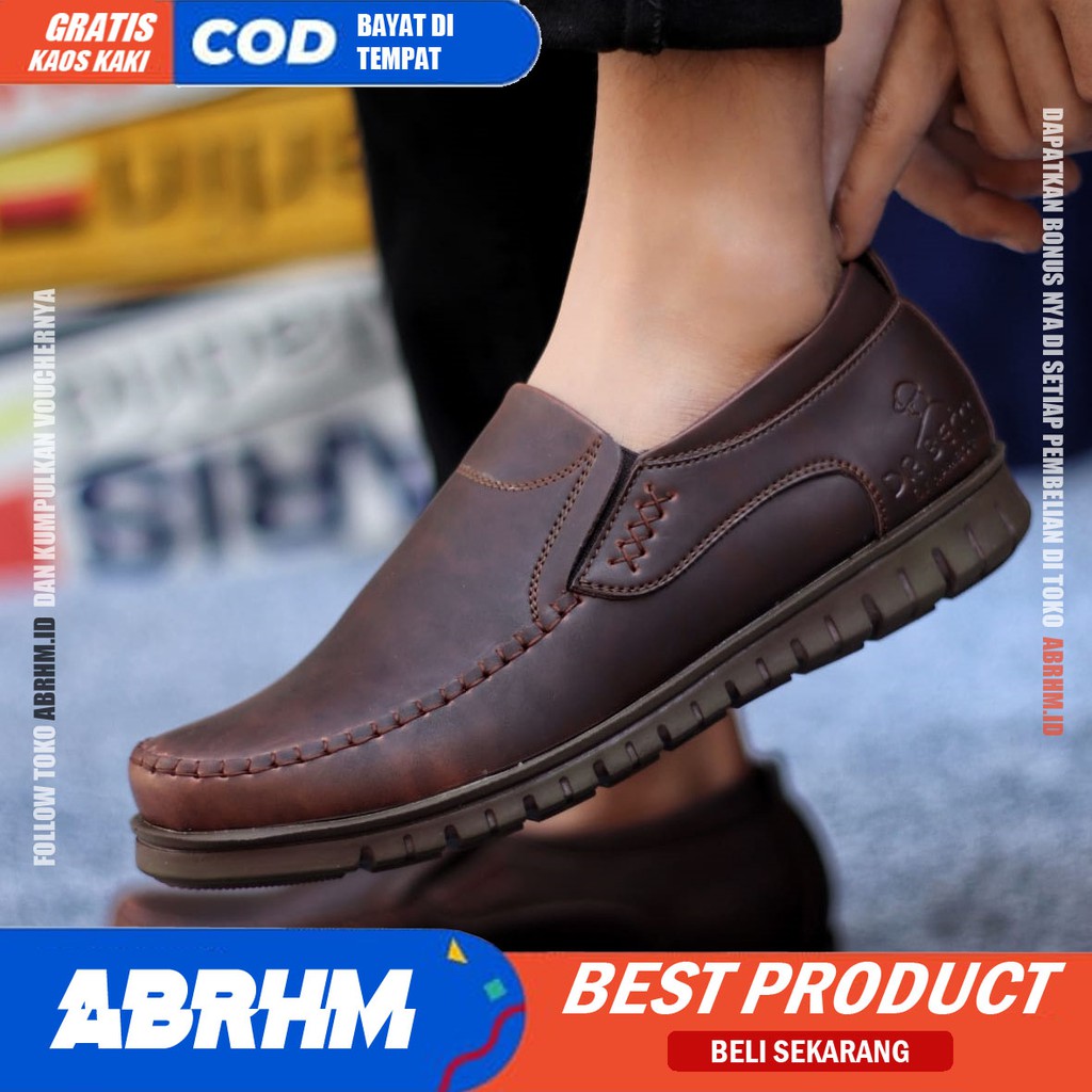 ABRHM x BLENO Sepatu Kasual Pria Sepatu Pria Casual Kulit Pu Ori Sepatu Slop Anti Slip Sepatu Cowo/Cowok Kerja Kantor Semi Formal Kuliah Kondangan Gaya keren Kekinian Murah Terlaris