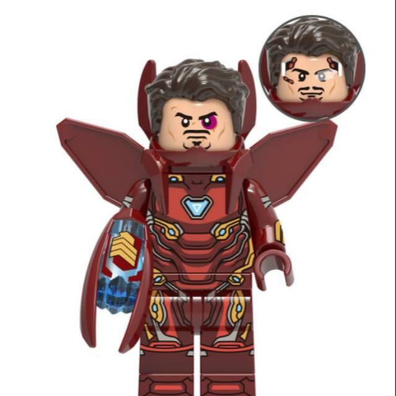 Lego Ironman Mark 50 Infinity War battle damage tony Stark iron man Mk 50 Minifigure