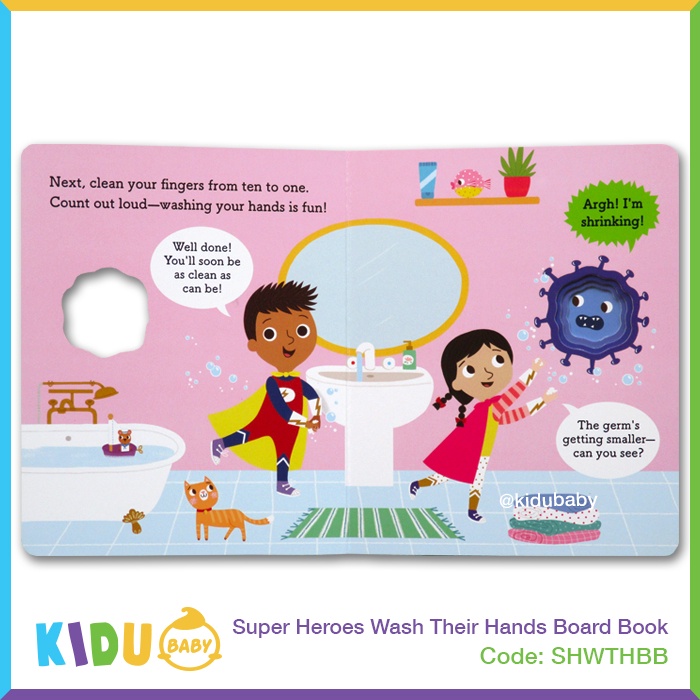 Buku Cerita Anak atau Buku Cerita Bayi Super Heroes Wash Their Hands Board Book Kidu Baby