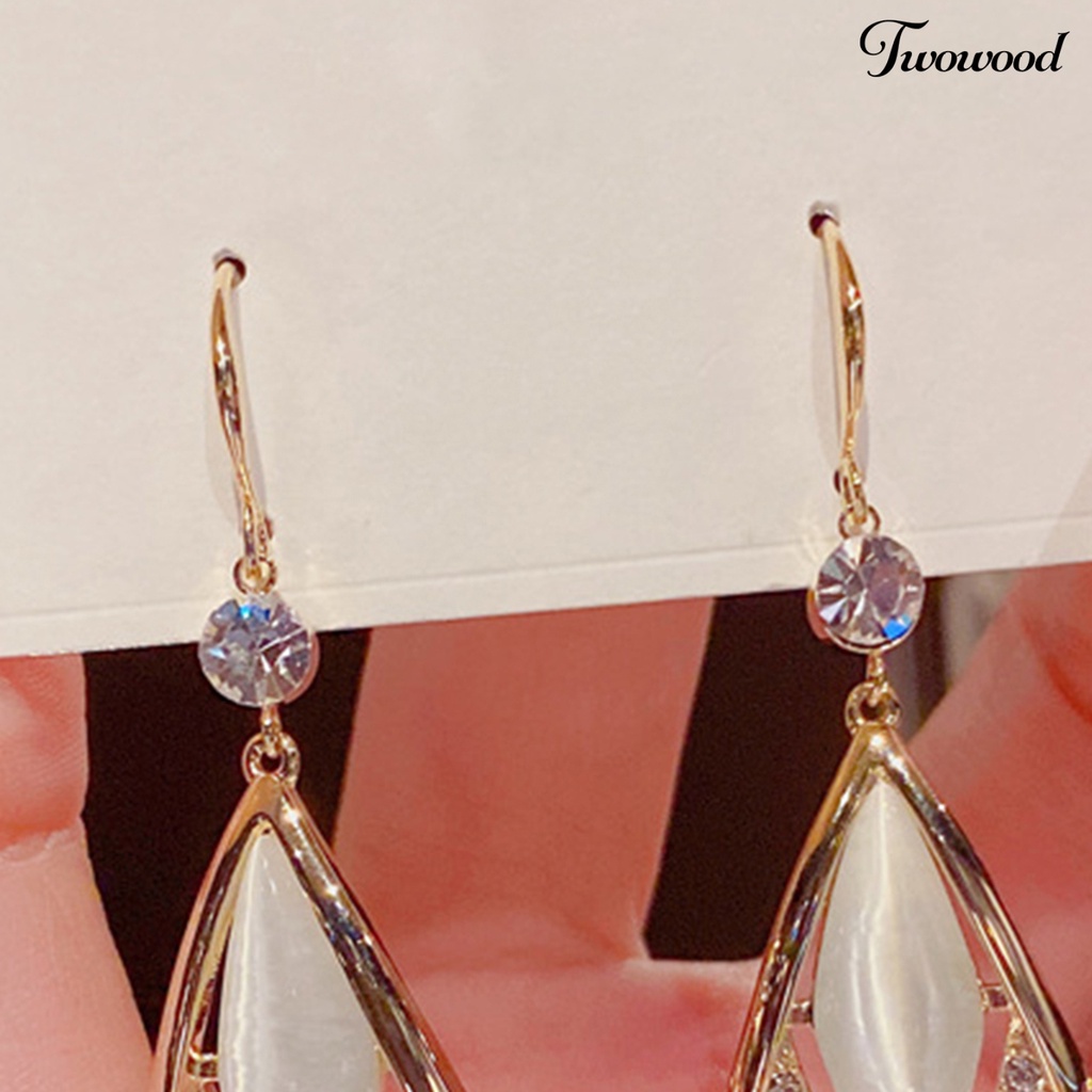 Twowood 1 Pair Rhinestone Shiny Drop Earrings Alloy Faux Opal Rhombus Pendant Hook Earrings Party Jewelry