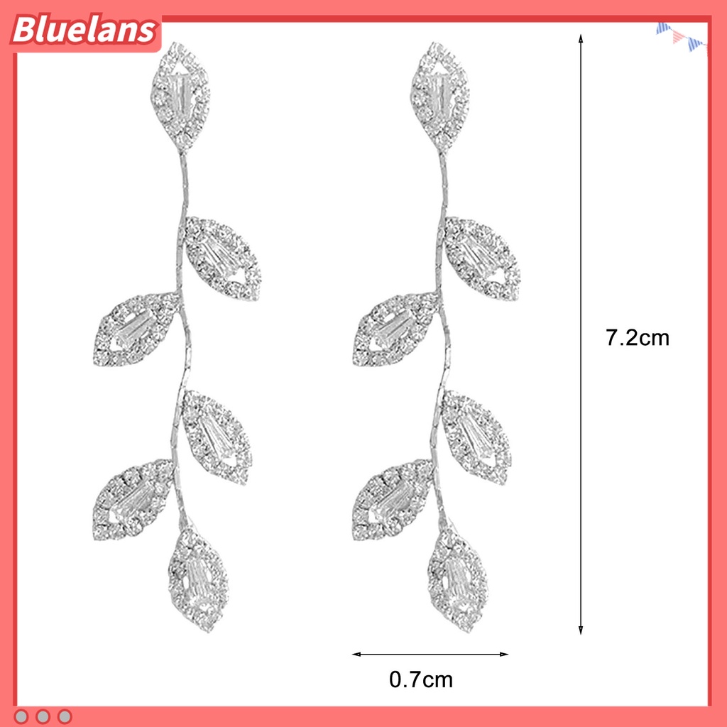 1 Pasang Anting Stud Cubic Zirconia Bentuk Daun Bahan Alloy Untuk Wanita
