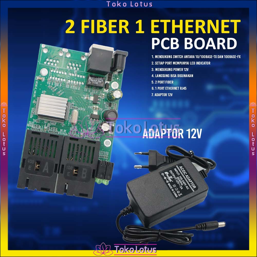 [Support POE] [TERBARU] 2F1E PCB ONLY / DENGAN ADAPTOR 12V2A Media converter AIRPO 2FO 1ETH