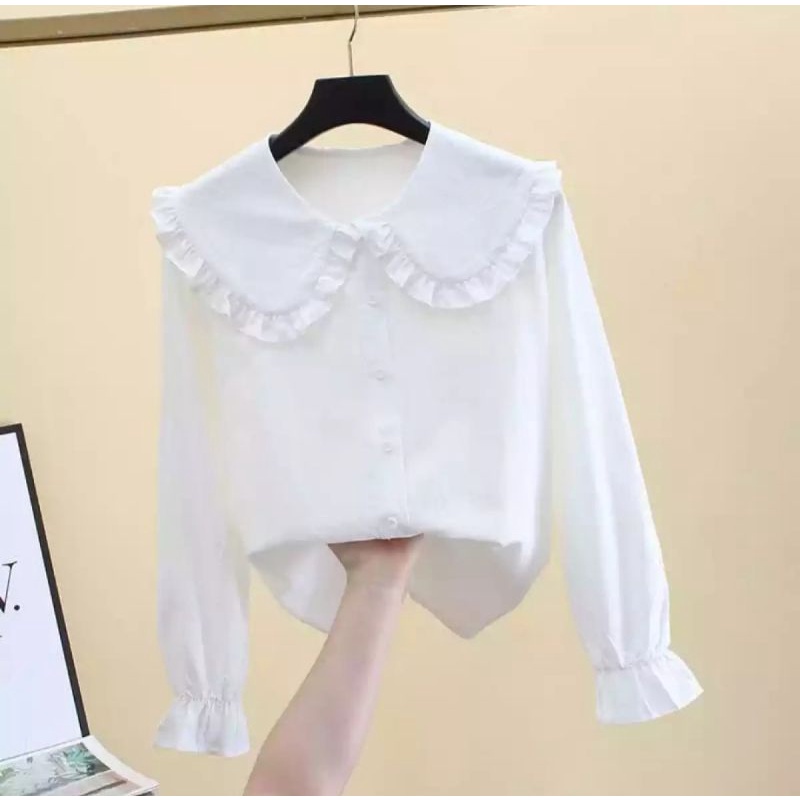 Blouse Size M L XL XXL XXXL-Blouse Wanita-Blouse Korean Style-Korean Blouse-Blouse Jumbo-Blouse Big Size-Blouse Viany-putih