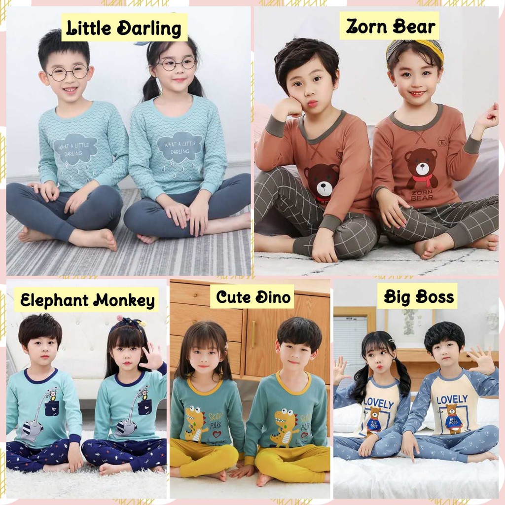 Baju Tidur Anak Anak Couple Lengan Panjang / Setelan Piyama Anak Perempuan Laki Laki Katun Impor