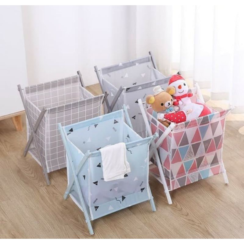 Keranjang Laundry Petak Lipat Pakaian Kotor Rangka Besi Cross Laundry Bag