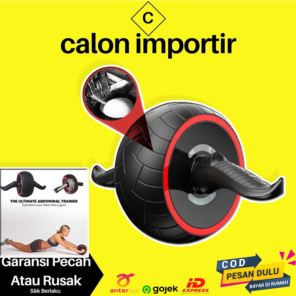 Ab ABS Wheel Roller Premium Workout Alat Roda Fitness Fitnes Latihan Pengecil Perut Buncit Sixpack