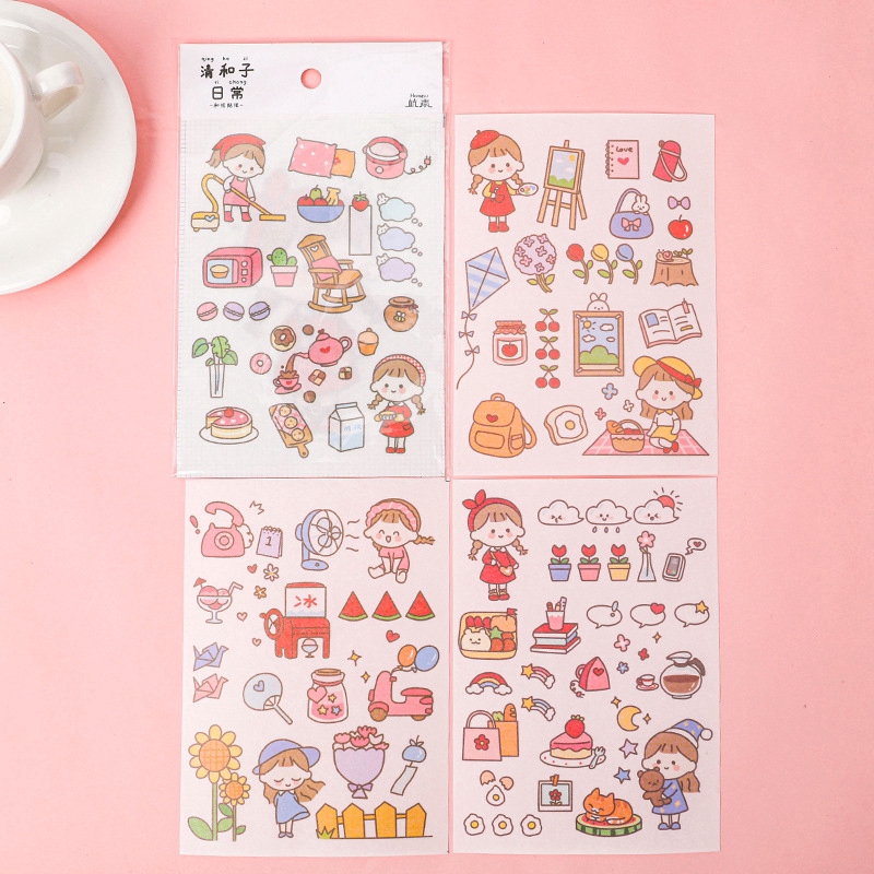 Mohamm 4pcs Stiker Qing He Zi Original Diy Untuk Dekorasi Scrapbook/Sekolah-D