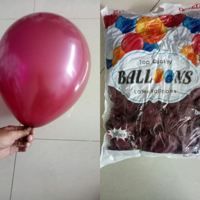 Balon Latex Metalik Merah Maroon 1 Pak Isi 100 Pcs