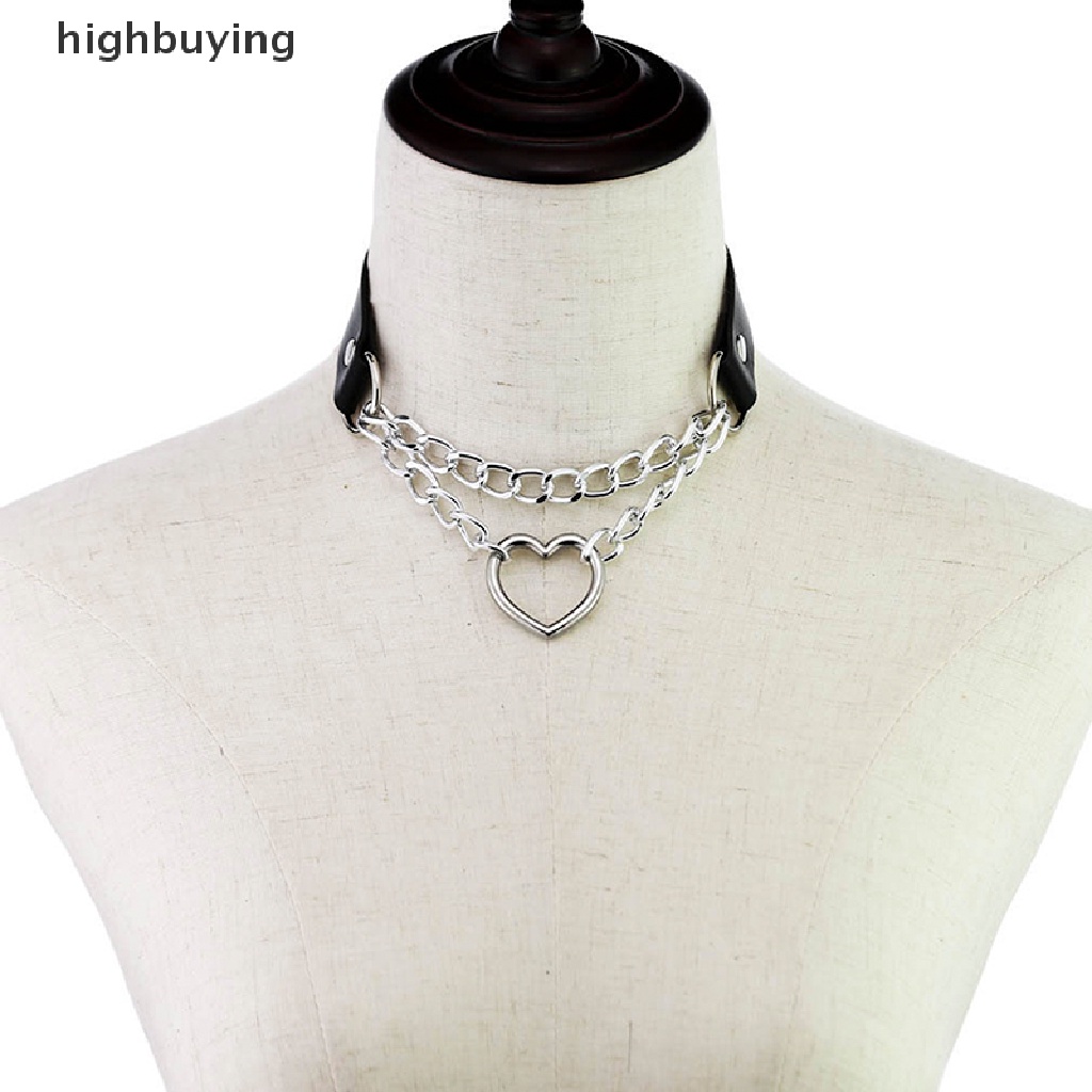 Hbid Kalung Choker Bahan Kulit Dengan Liontin Hati Gaya Gothic Punk Untuk Wanita