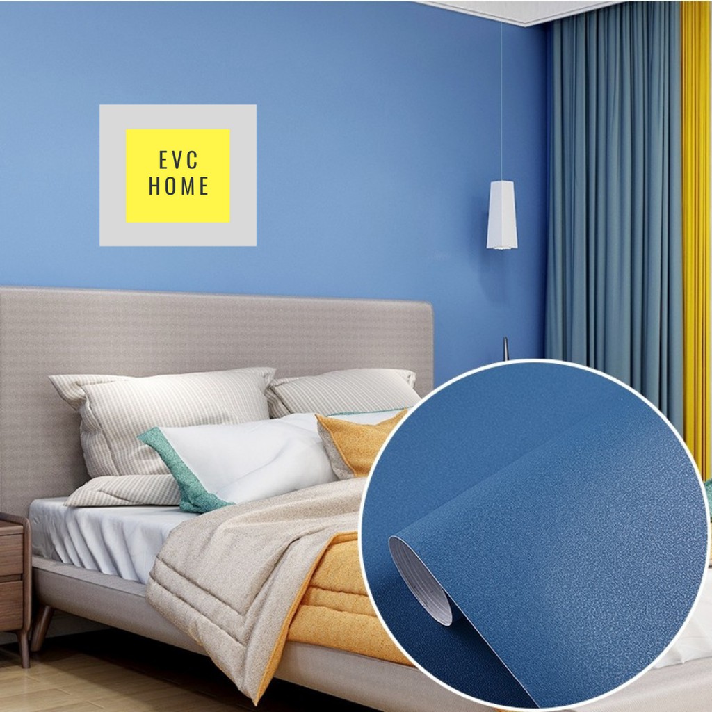 EVCHOME 45CM x 10M Wallpaper Sticker Dinding Polos 3D Korea Premium/Wallstiker Embos Dekorasi Dinding-Solid Blue