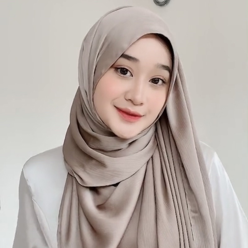 Pashmina Premium Satin Silk Malaysia Textured Crinkle (JAHIT TEPI KECIL SUPER RAPI)-Cookies