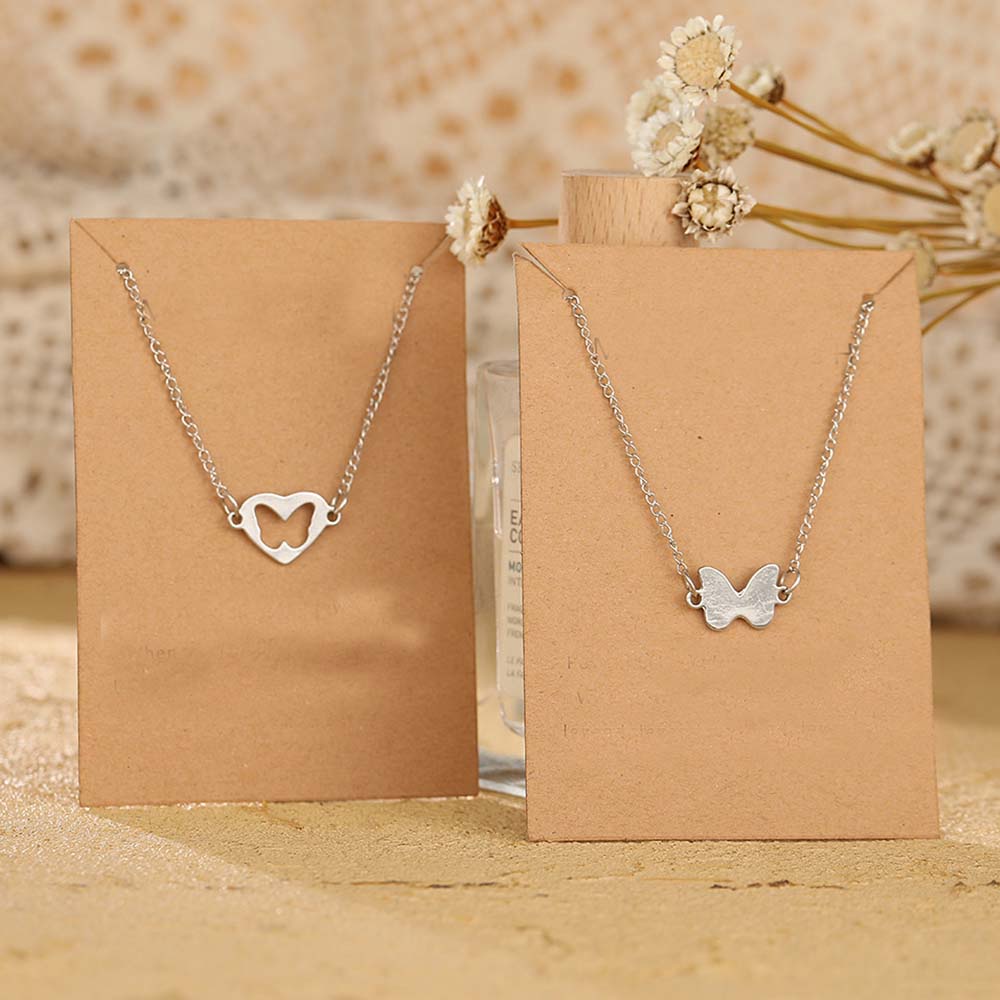 Kalung Rantai Choker Liontin Kupu-Kupu Hati Geometris Lapis Perak Bahan Logam Untuk Wanita