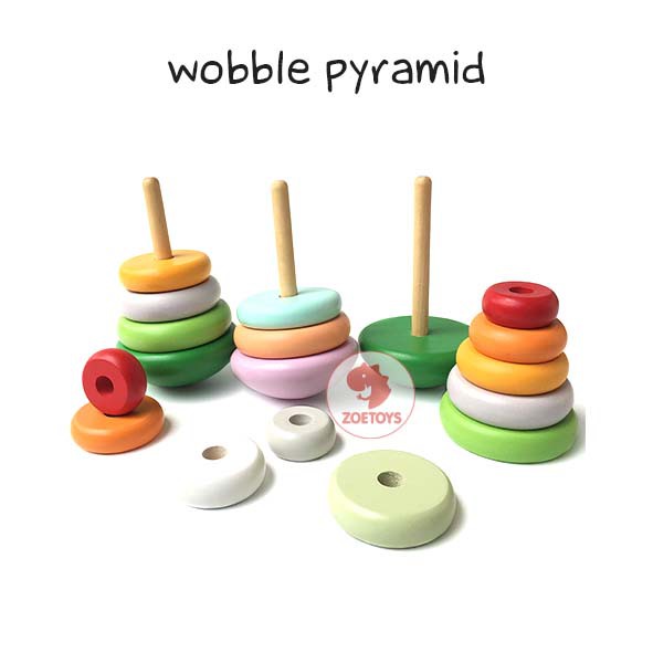 Zoetoys Wobble Pyramid | Mainan Kayu Montessori Piramida Susun Donat | Mainan Edukasi Anak