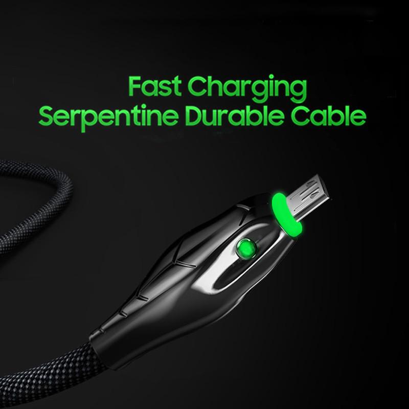 Black Mamba Kabel Data / Charger Micro USB / Tipe-C Fast Charging 3A Bentuk Ular Dengan Lampu LED Untuk Android