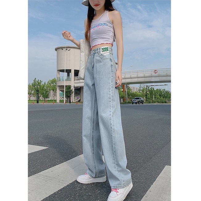 Good Luck Highwaist Straight Loose Celana Jeans Panjang Wanita/Korean Kasual Jeans Wanita