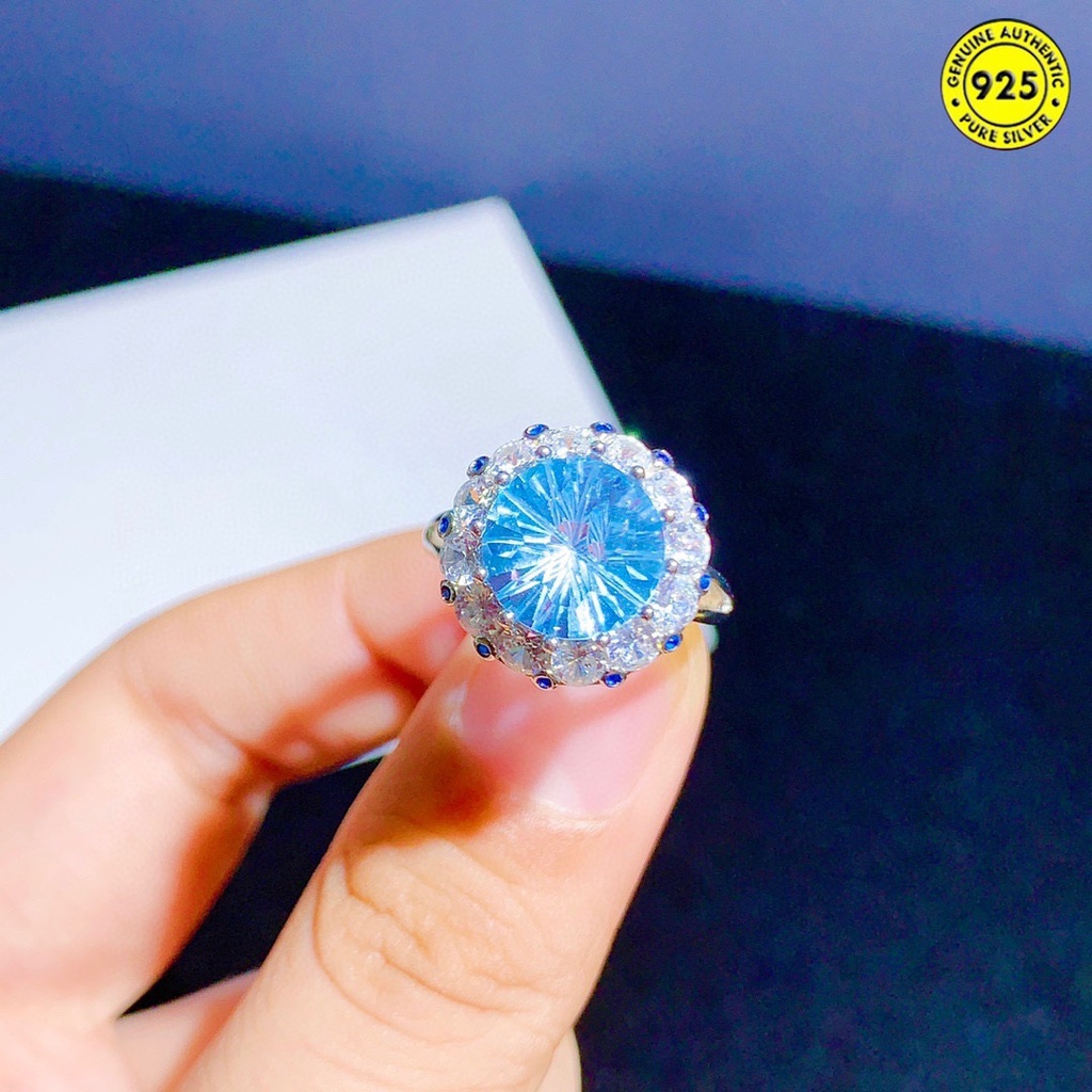 Cincin Batu Topaz Biru Langit 5 Karat Kembang Api Model Terbuka