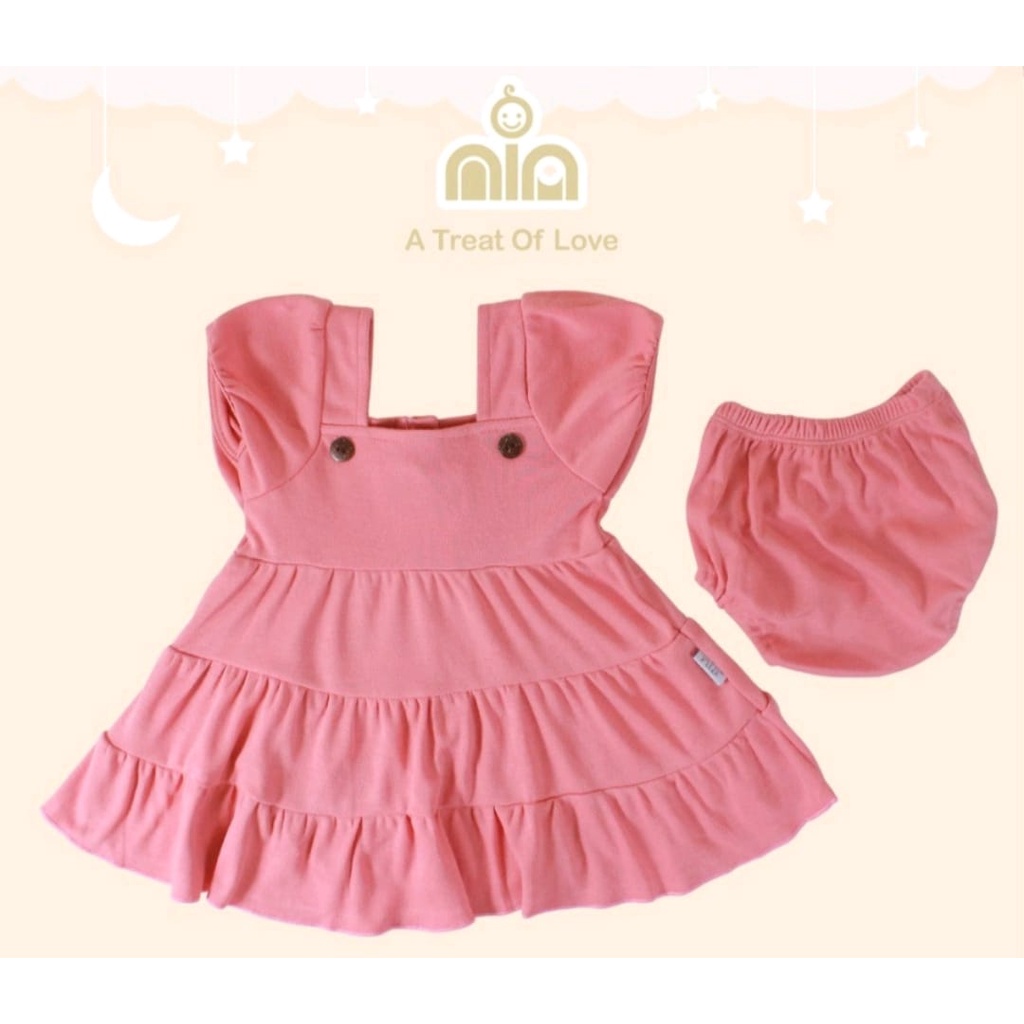 NIA Dress Bayi Perempuan Dress Bayi Nia Susun Polos Warna Premium 3-6 Bulan