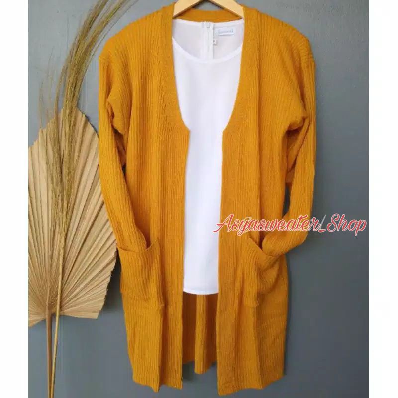 Syasweater - CARDIGAN PANJANG WANITA BELLE OVERSIZE Cardigan Wanita-Mustard