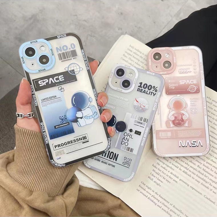 Soft Case TPU Transparan Motif Astronot Untuk Iphone 13 Pro Max / 12 / 11 / XS / XR / X / 8 / 7 / 6 Plus Mini SE 2020