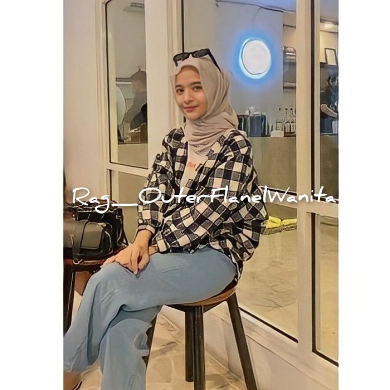 Outer Flanel Kemeja Wanita Viral Grid Lengan Panjang Size M L XL Cewek