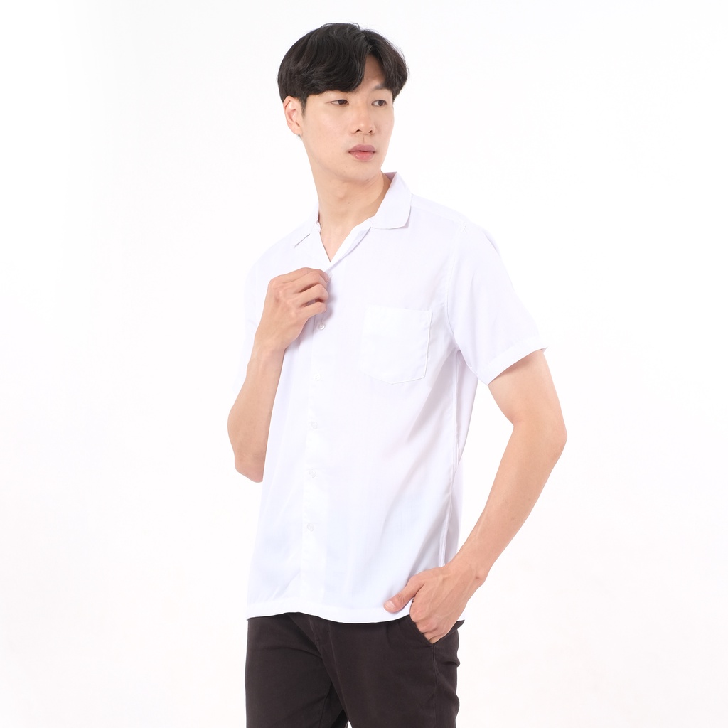 SANVANINA Kemeja Casual Pendek Polos Putih | Bowling Shirt White  E-1445L