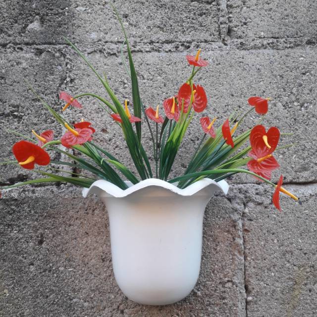 Pot + bunga plastik bunga artifisial bunga plastik bunga hias palsu hiasan rumah shabby home decor