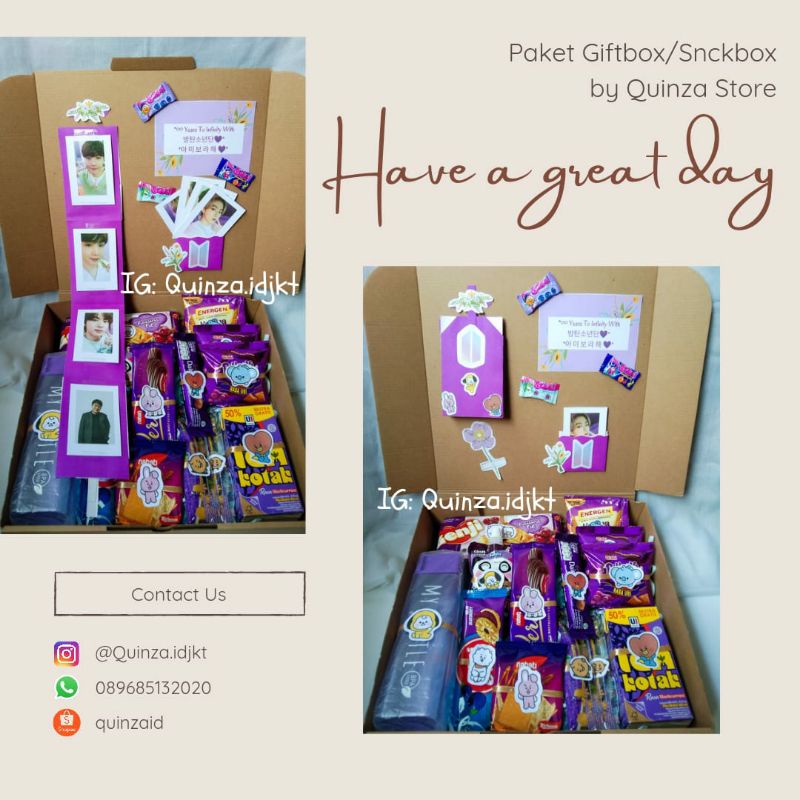 Paket Gift box/ Snack box BTS - Include Polaroid 8 pcs (Jimin,V,Jungkook, J-hope, Suga, Rapmin, Jin)