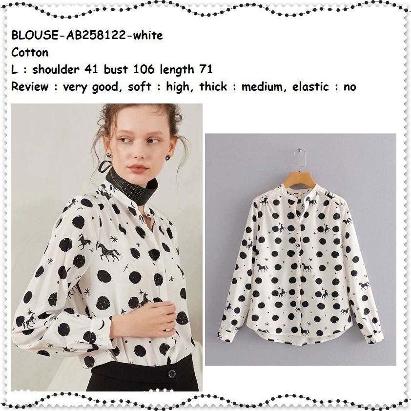 Ab258122 Baju Atasan Kerja Kemeja Putih White Polkadot Lengan Panjang Wanita Korea Import Shopee Indonesia