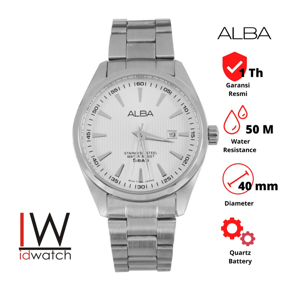 Alba Man AG8389X1 Jam Tangan Pria Original AG8389 Cowok Klasik Strap Rantai Stainless Steel