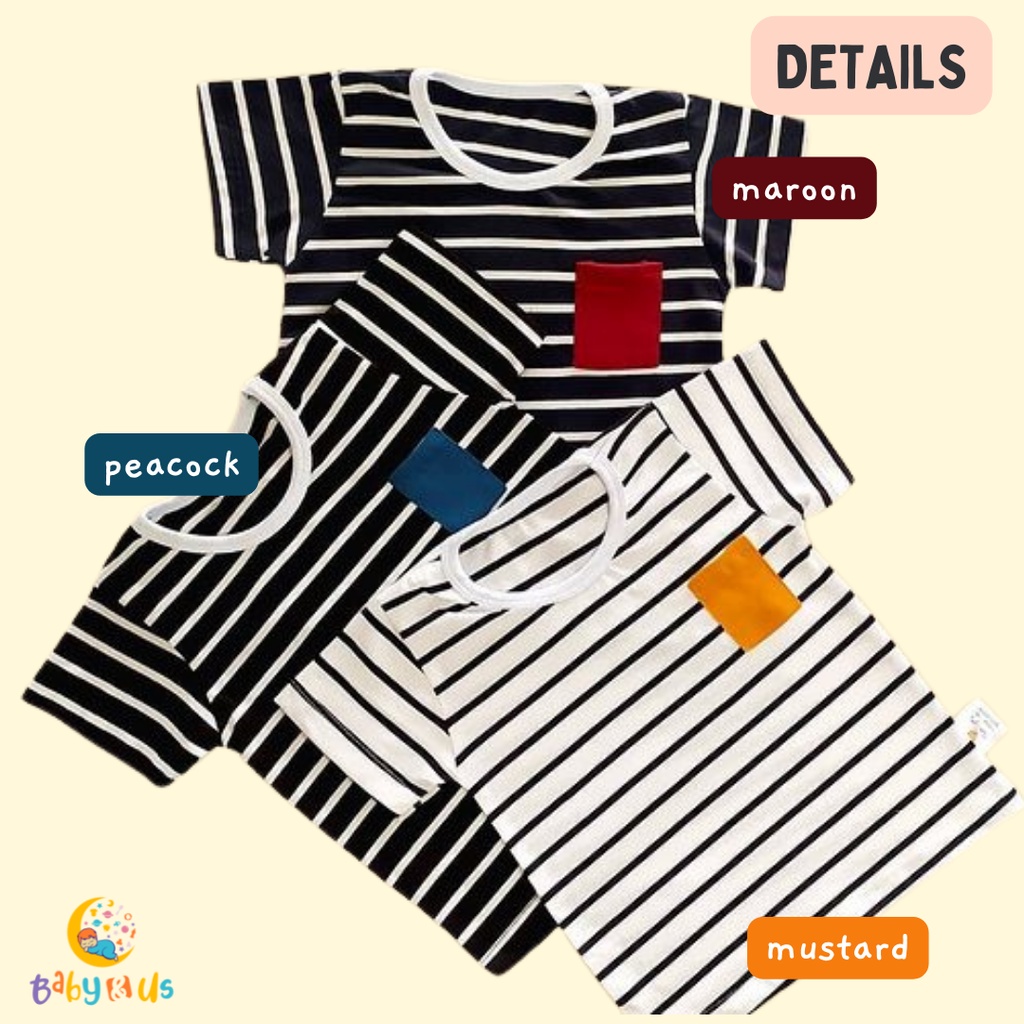 Twin Tiger Baby Stripe Tee Pocket - Setelan Kaos Anak Garis Lengan Pendek Celana Pendek 1 dan 2 tahun