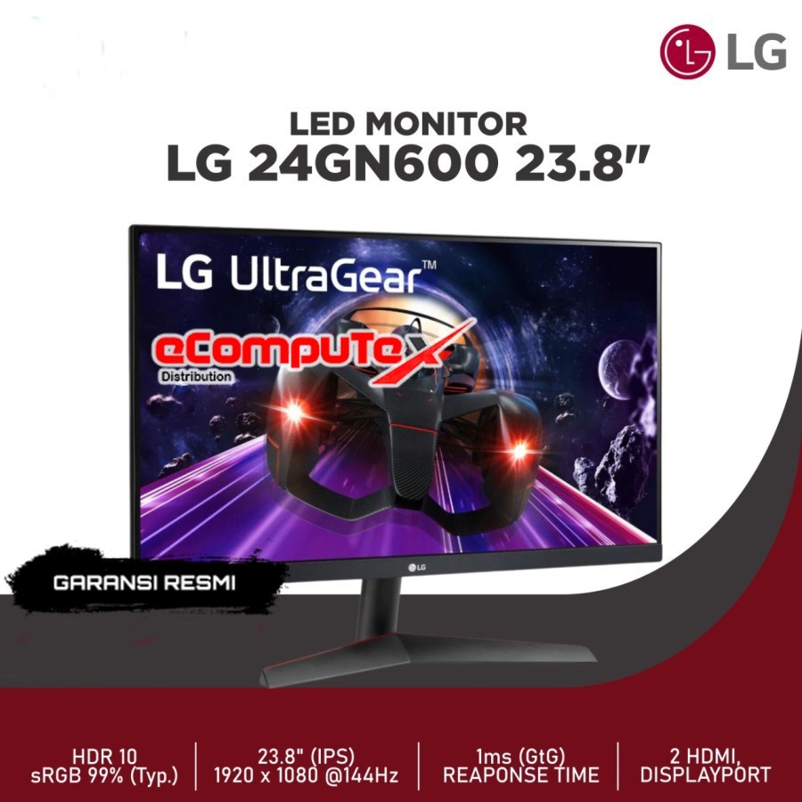 MONITOR LG ULTRAGEAR 24GN600-B/ 24GN600 23.8 24 INCH IPS 144Hz FULL HD HDMI DP - RESMI