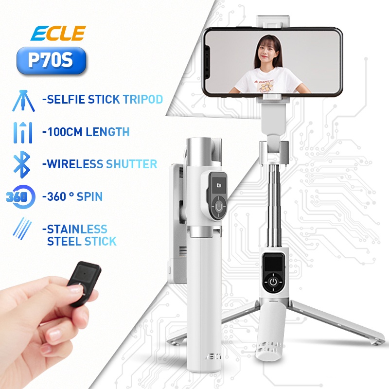 READY (NEW) ECLE P70S Selfie Stick Tongsis HP Tripod Free Expansion 100cm Bluetooth 5.0 4in1 ASEWRER