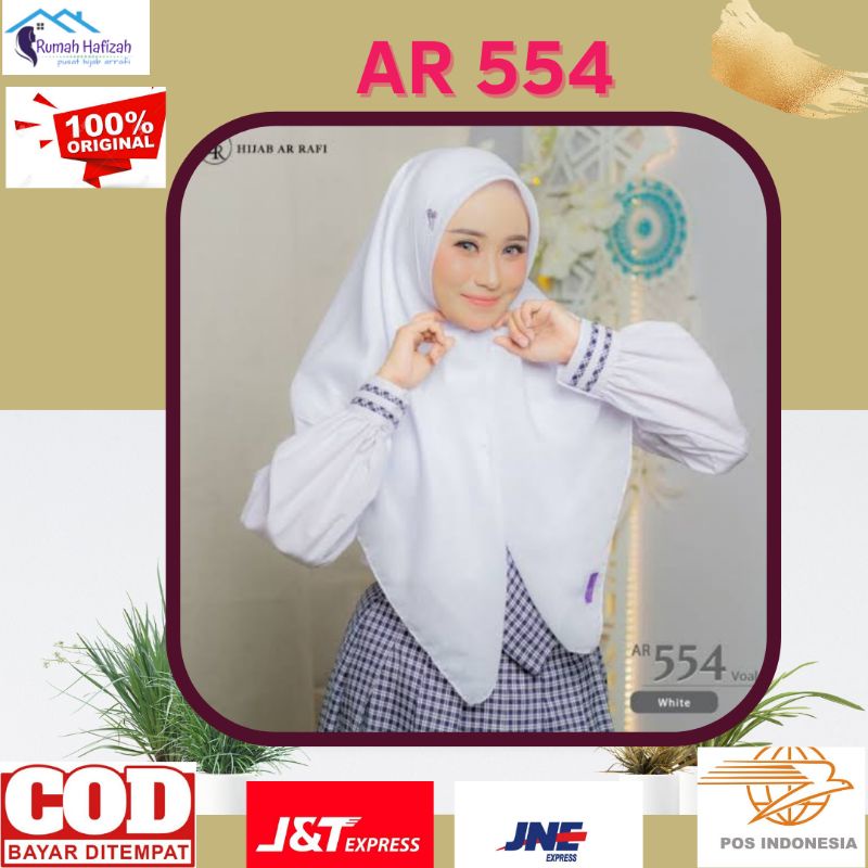 ARRAFI AR 554 Jilbab Hijab Kerudung Segiempat polos khusus warna putih untuk sekolah terbaru terlari