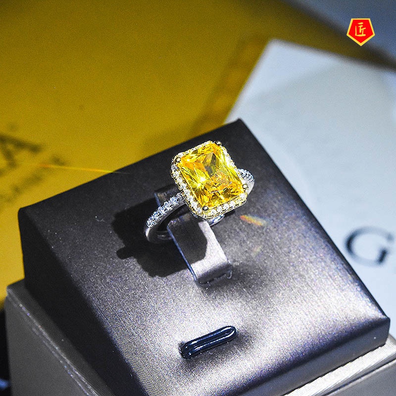 [Ready Stock]Luxury Inlaid Yellow Diamond Ring Pink Crystal Elegant Fashion