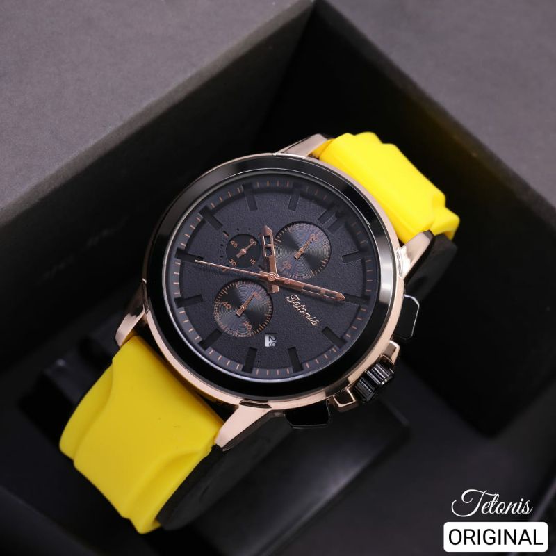 JAM TANGAN TETONIS RUBBER HALUS PRIA TANGGAL CHRONOGRAPH AKTIF