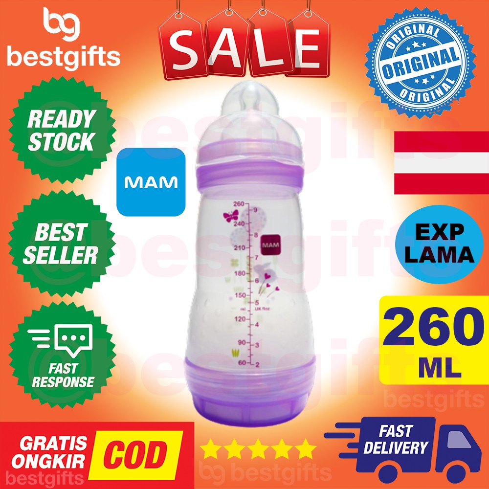 MAM ANTI COLIC MILK BOTTLE 260ML PURPLE BOTOL SUSU AMAN TAHAN PANAS KOLIK SEDAK DOT BAYI ANAK 260 ML