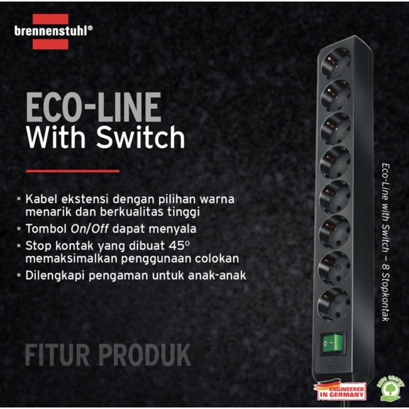 [GERMANY] BRENNENSTUHL Stop Kontak 8 Lubang Socket ECO LINK dengan Kabel 3M GERMANY